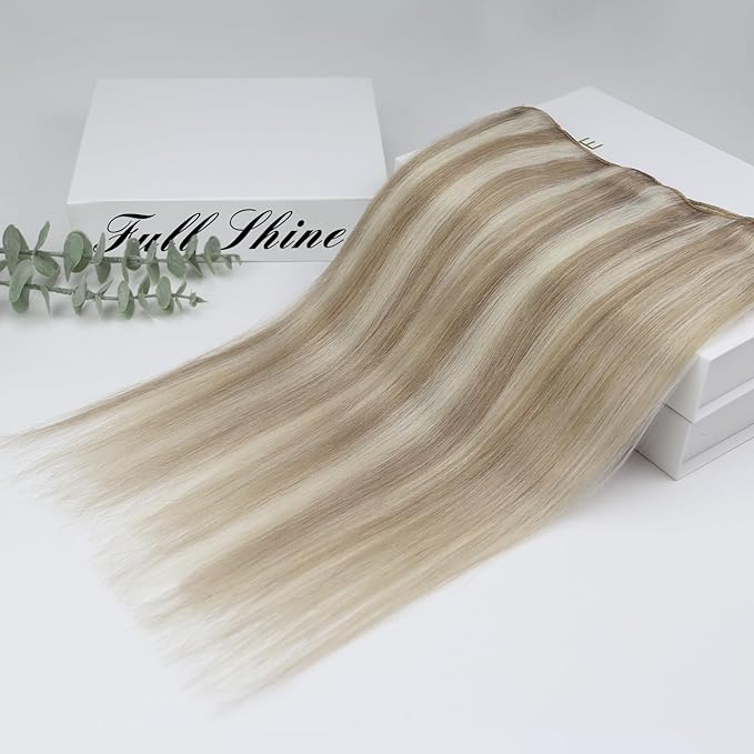 Full Shine Blonde Extensions Clip in 20 Inch Golden Blonde Highlights Medium Blonde Real Human Hair Clip in Straight Hair Clip Ins Lace Weft for Long Hair 3 PCS 60 G