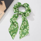 Four Leaf Satin Hair Tie Thick Hair No Damage Knotted Bow with Flowing Tails St. Patrick's Day Green Scrunchies with Bow Pack of 2