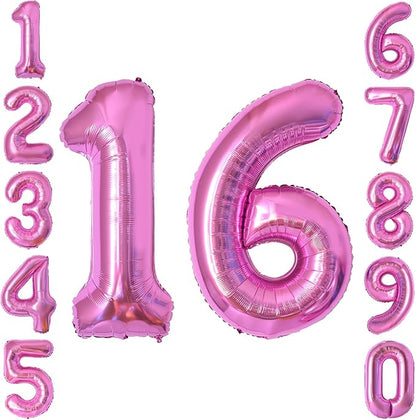 Pink Number 16 Balloon 40 Inch, Shimmering Foil Sweet 16 Party Supplies | by Unknown