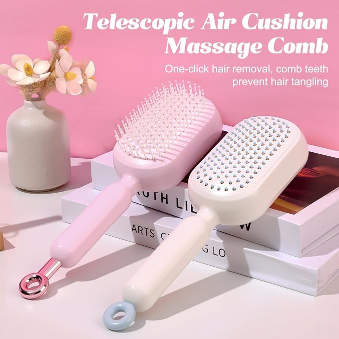 Self Cleaning Hair Brush, Retractable Hair Brush, Massage Comb With Retractable Bristles,Ergonomic Handle Hair Comb,One-pull Clean Anti Static Brushs, Hairs Styling Tools for All Hairs Types (Blue)