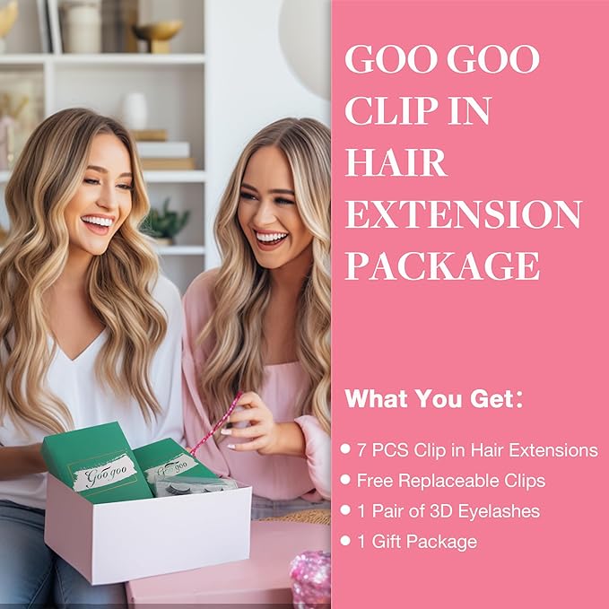 GOO GOO Clip in Hair Extensions Real Human Hair, Remy Human Hair Extensions Clip ins for Women, Natural Human Hair, 16inch 120g 7Pcs, 4/18 Balayage Chocolate Brown Highlighted Dirty Blonde