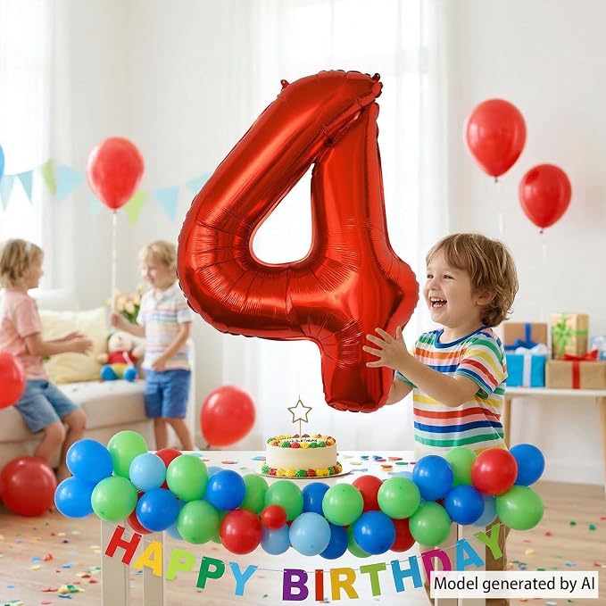Red Number 4 Balloon 40 Inch, Foil Numeral - Image 2