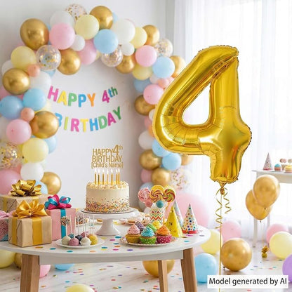 Gold Number 4 Balloon 40 Inch, Foil Decor - Image 3