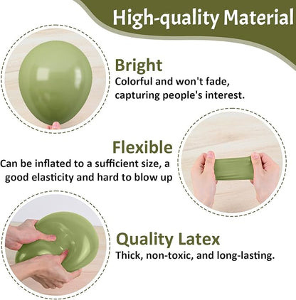 Sage Green and Gold Balloons, 12 Inch Metallic Gold Confetti Avocado Green Sand - Image 3