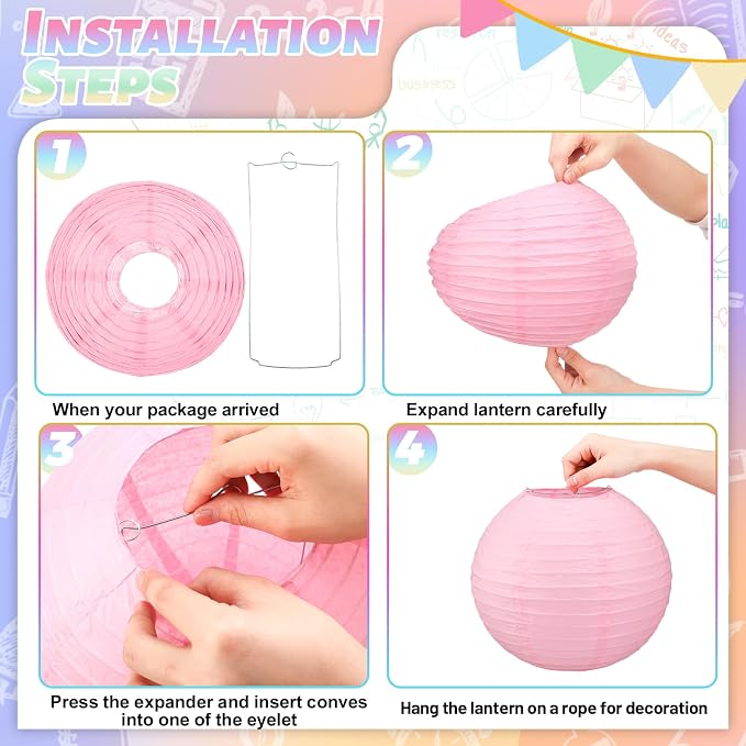 12 Pcs 10 Inch Hanging Paper Lanterns Party Decorations Cute Pastel Classroom - Image 4