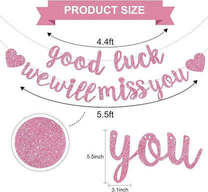BEISHIDA Glitter Pink Good Luck We Will Miss You Banner Party Decor No DIY | - Image 2