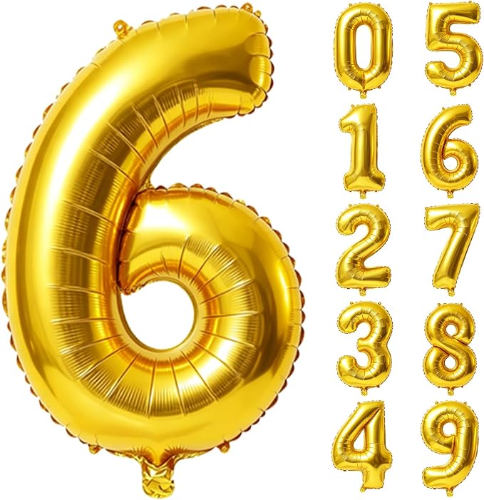 40 Inch Number 6 Balloons for 6th Birthday Party Decorations, 0-100 Gold Large by FOBELEC