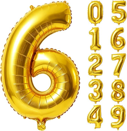 40 Inch Number 6 Balloons for 6th Birthday Party Decorations, 0-100 Gold Large by FOBELEC