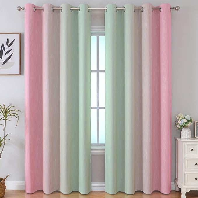 Sage Green and Pink Blackout Curtains 84 Inches Long - Image 2