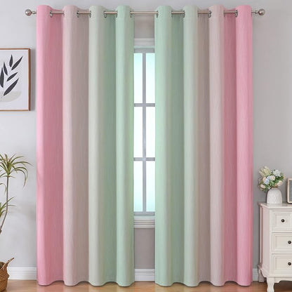 Sage Green and Pink Blackout Curtains 84 Inches Long - Image 2