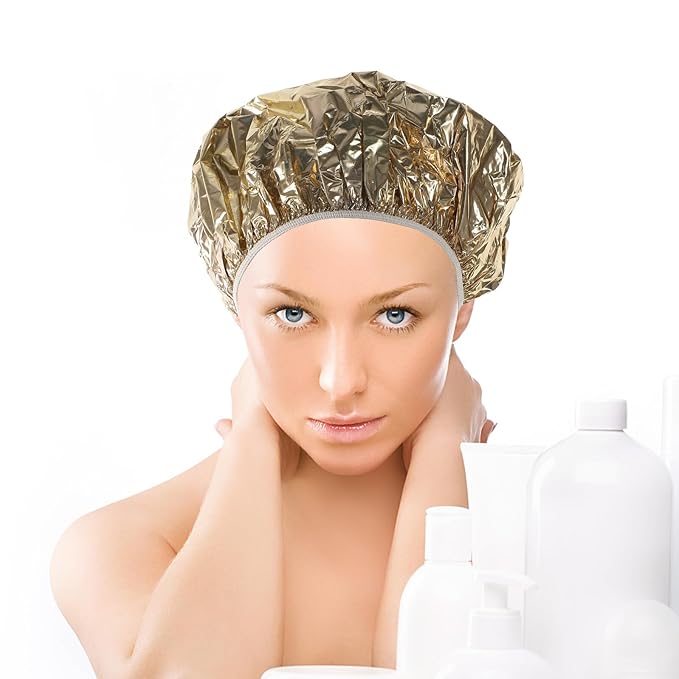 4pcs Deep Conditioning Foil Hair Caps with Elastic Band for Heat Insulation Nourishing Dye and Highlight Treatments Reusable Thermal Processing Hats for Salon and Home Use