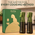 FLAIROSOL OLIVIA Oil Sprayer for Cooking, 2 Pack Green Glass Olive Oil Sprayer, 200ML Oil Dispenser for Kitchen, Continuous Oil Spray Bottle with Portion Control for Air Fryer, Salad, BBQ