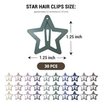 30 Pcs Metal Star Hair Clips 2000s Y2K Snap Barrettes 1.25 In Non Slip Star Hair Accessories for Women,Matte Multicolored