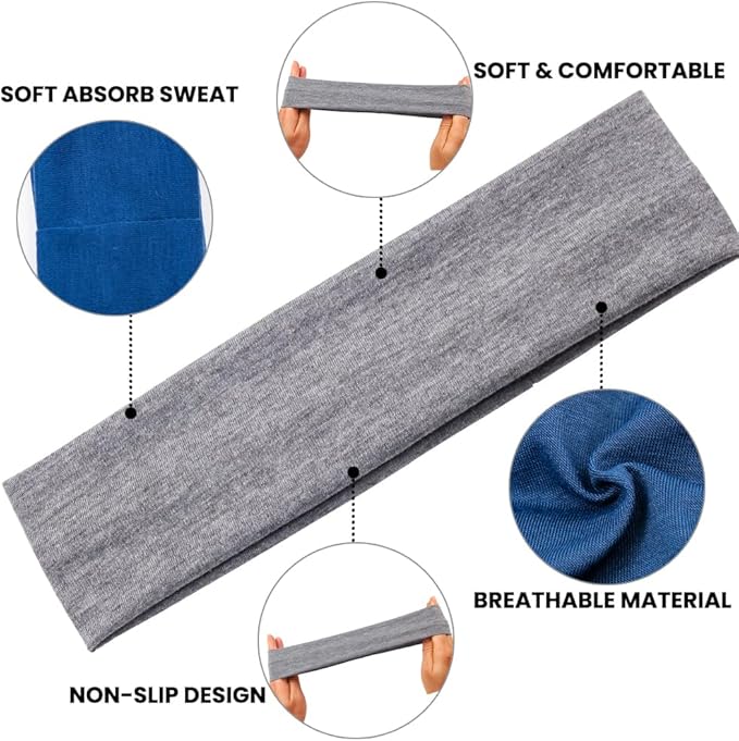 Yoga Sports Headbands for Women,Elastic Stretch Girls Athletic Headbands, Wide Non-Slip Workout Headband, 16 Pack, Multiple Colors