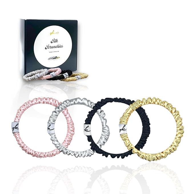 Soft Silk Satin Non Slip Hair Ties 6 Pack - Thin Elastic Ponytail Hair Band | Skinny Slim Srunchie for Thin or Thick Hair | No Crease or Damage Hair Accessories from GK by BEHA Life (6, Everyday)