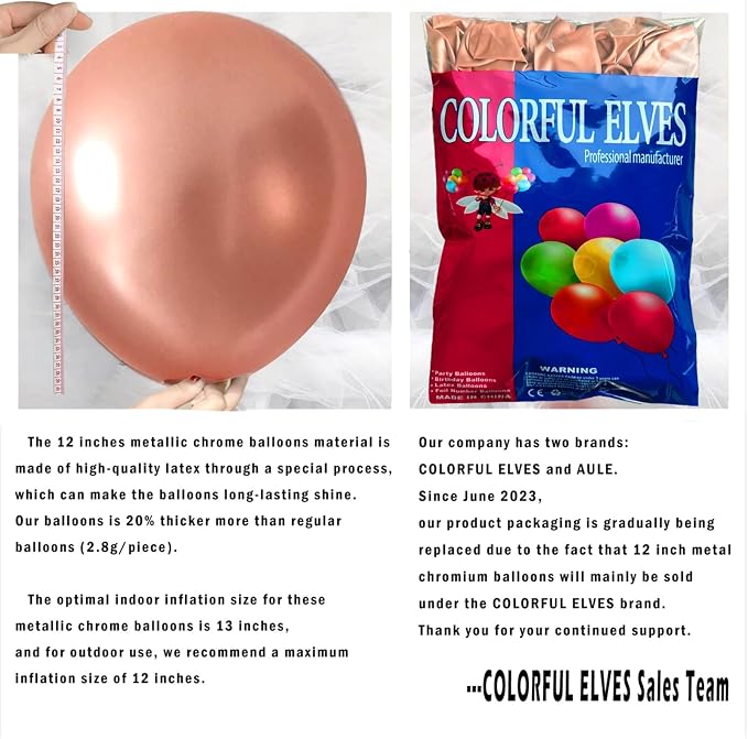Rose Gold Latex Metallic Chrome Balloons, 12 Inch - Image 2