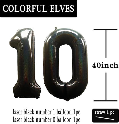 Laser Black Number 10 Balloons 40 Inch Giant Number Black 10 Foil Mylar Balloons - Image 2