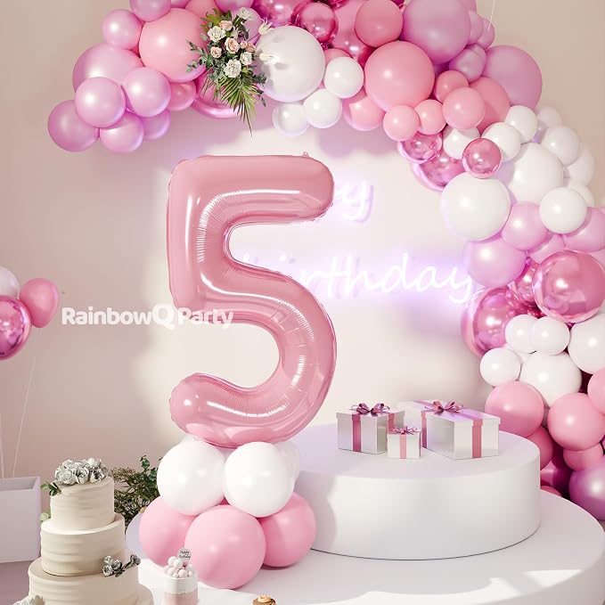 RainbowQ Pink 5 Balloon Number 40 Inch 0-40 Foil Large Balloons | Big Mylar 5 - Image 8