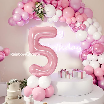 RainbowQ Pink 5 Balloon Number 40 Inch 0-40 Foil Large Balloons | Big Mylar 5 - Image 8