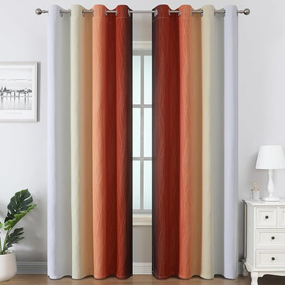 Burnt Orange and Greyish White Ombre Blackout Curtains 90 Inch Length - Image 2