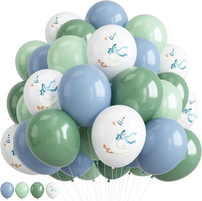 Silly Blue Bow Goose Balloons Set, 12 Inch Pastel Blue Sage Green White Goose by Paeyeq