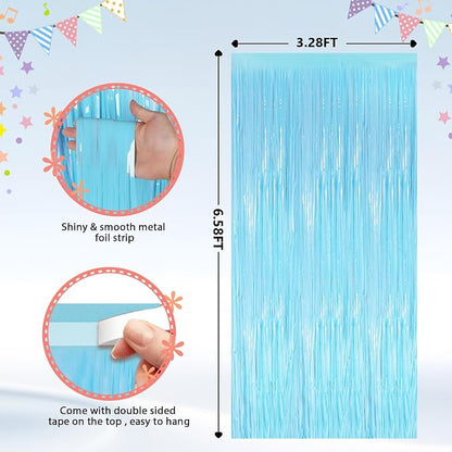 GCB 2Pack Macaron Blue Metallic Tinsel Foil Fringe Curtains, Pastel Blue Door - Image 3