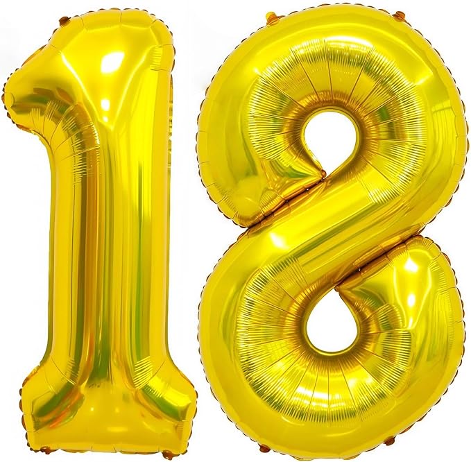 Gold 18 Balloon Number, 40 Inch Number 18 Balloon Large Gold Foil Mylar Helium by BBPOOL