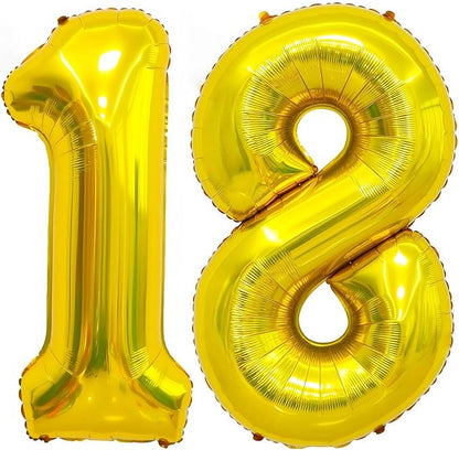 Gold 18 Balloon Number, 40 Inch Number 18 Balloon Large Gold Foil Mylar Helium by BBPOOL