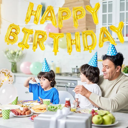 65 Pcs Gold Happy Birthday Balloons, 2 Sets A-Z Gold Letters Foil Balloons - Image 4
