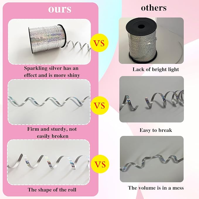 500 Yards Silver Satin Ribbon Curling Crimped Balloon Ribbon, Balloon String - Image 4
