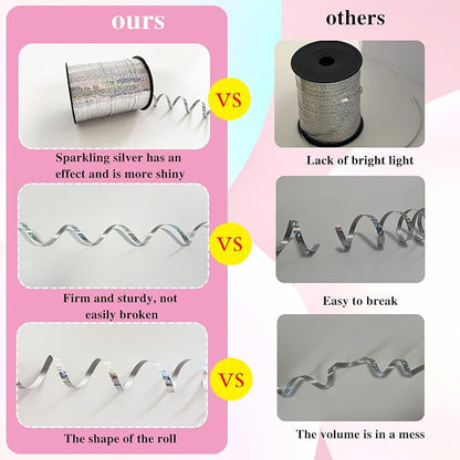 500 Yards Silver Satin Ribbon Curling Crimped Balloon Ribbon, Balloon String - Image 4