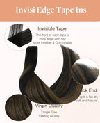 GOO GOO Invisi Edge Tape in Hair Extensions Human Hair, 1B/6/1B Balayage Natural Black to Chestnut Brown, 20pcs 20inch 50g, Virgin Remy Hair, Seamless Injected Tape, Natural Look