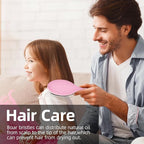 Boar Bristles Hair Brush for Women and Men, Detangling Hair Brush for Smoothing Massage Add Shine, Nylon&Boar Bristles Detangler brush for Hair Healthy (1 Pcs-Pink&White)