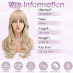 Haloo Blonde Wigs with Bangs Long Wavy Layered Haircut Natural Looking Fluffy Synthetic Heat Resistant Hair Wig for Women Daily Party, 24 Inch Dirty Blonde