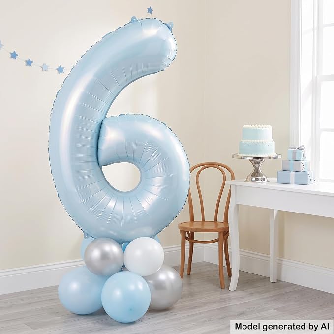 40 Inch Light Blue Number 6 Foil Balloon - Image 3