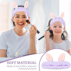 Jowmoy Cute Rabbit Ears Headband Frog Eye Elastic to Wash Face for Women Makeup Shower Spa.