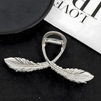 Silver Feather Metal Hair Claw Clips, 1Pcs 4.52Inch Elegant Hair Claw Clips for Thin Thick Hair Accessories Alloy Feather Hair Claw Nonslip Ponytail Holder Shark Claw Women Girls