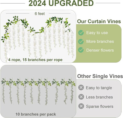 ZINHO 60 Branches Wisteria Hanging Flowers, Artificial White Wisteria Flowers - Image 2