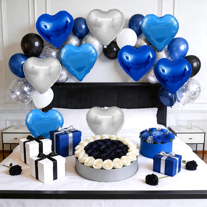 Blue Silver Heart Balloons, 18Inch Blue Silver Helium Balloon - Image 6