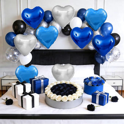 Blue Silver Heart Balloons, 18Inch Blue Silver Helium Balloon - Image 6