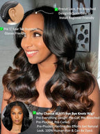 KLAIYI Ombre Brown Body Wave Bye Bye Knots Glueless Wig Pre Cut 7x5 HD Lace Front Wigs Human Hair Chestnut Brown Loose Wave Pre Plucked Bleached Wear and Go Wig with Dark Roots 30S Ready to Go 26Inch