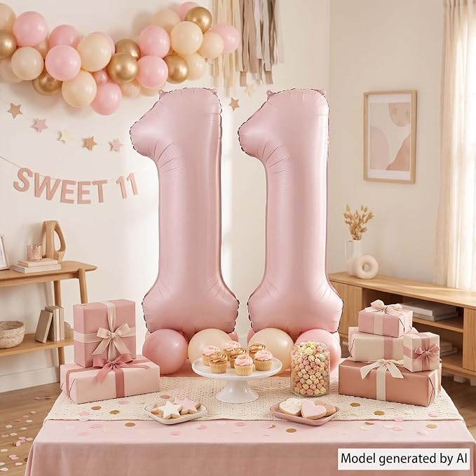 Baby Pink Number 11 Balloon 40 Inch, Muted Pastel Foil Party Supplies | - Image 3