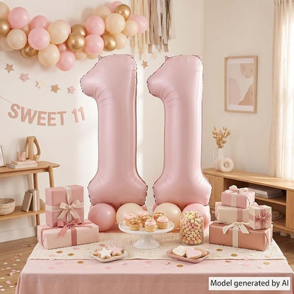 Baby Pink Number 11 Balloon 40 Inch, Muted Pastel Foil Party Supplies | - Image 3