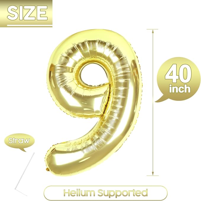 9 Balloon - Champagne Gold Birthday Number Balloons, 40 Inch Decorations | - Image 5