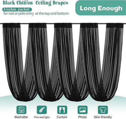 4 Panels Black Ceiling Drapes for Wedding 5ftx30ft Arch Draping Fabric Sheer - Image 3