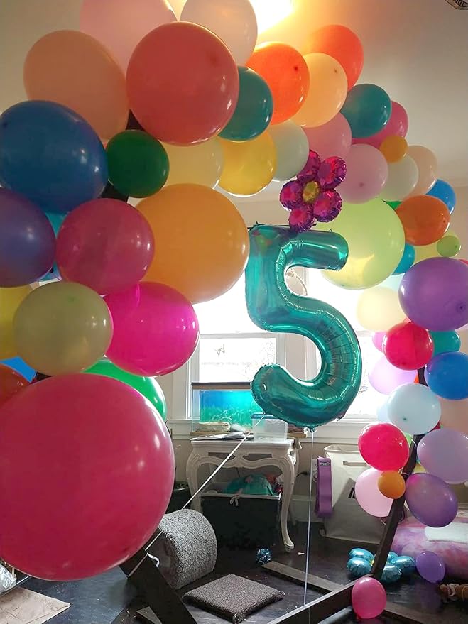 4 Balloon Numbers Party Decorations, 40In Blue-green Balloons - Image 4