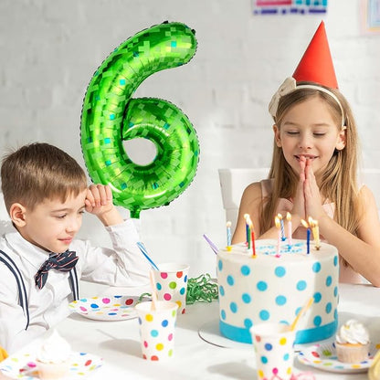 40 Inch Green Pixel Number 6 Balloon, Lime Green Large Foil Number Balloon 6th - Image 2
