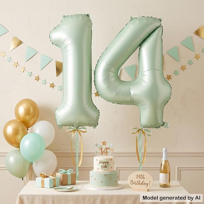 40 Inch Number 14 Balloon for 14th Birthday Decorations Olive Green | Reusable - Image 4
