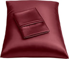 BLISSFORD Satin Pillowcase with Zipper, for Hair and Skin Care, Feels Soft and Cool Like a Silk Pillowcase, Satin Pillow Cases 2 Pack, Slik Pillow Cover, Burgundy, Standard, Set of 2