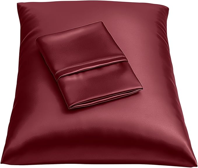BLISSFORD Satin Pillowcase with Zipper, for Hair and Skin Care, Feels Soft and Cool Like a Silk Pillowcase, Satin Pillow Cases 2 Pack, Slik Pillow Cover, Burgundy, Queen, Set of 2